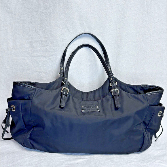 Kate Spade Maise Black Nylon Large Tote‎ Shoulder Bag Side Pockets Purse Leather - Picture 1 of 12